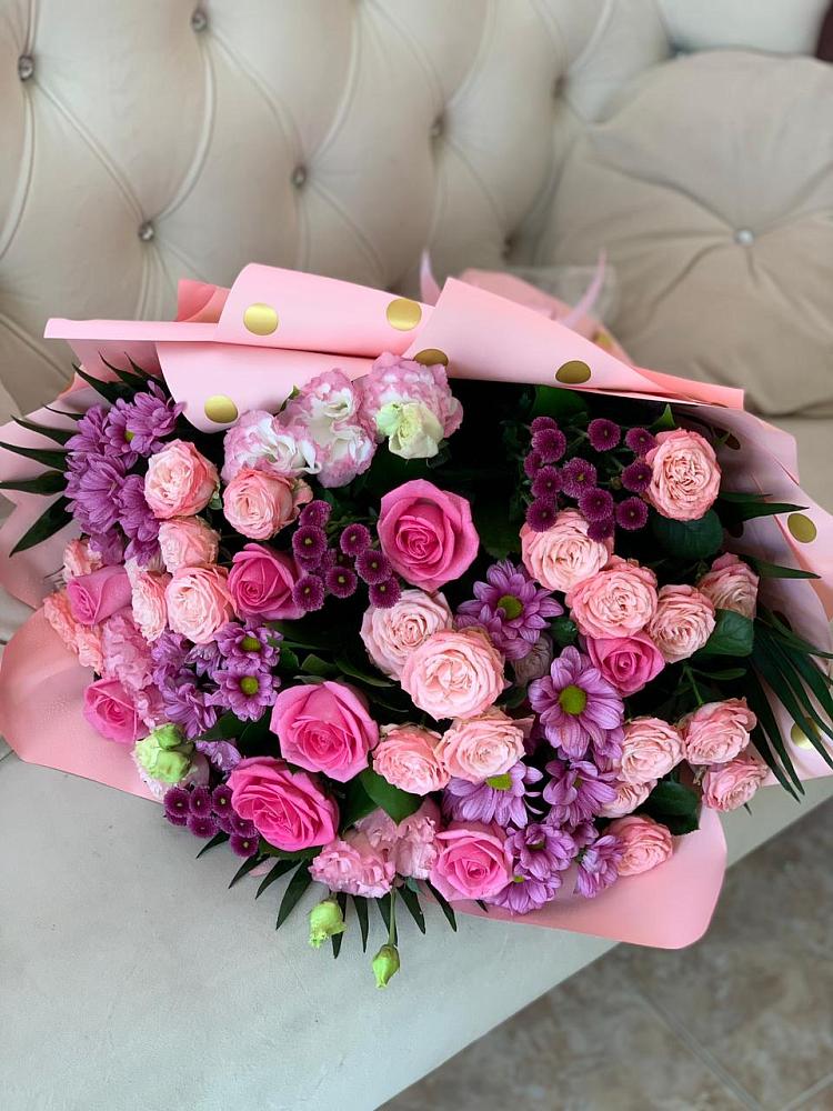 Букет цветов из: Хризантемы, Розы и Лизиантусы в Червлённой-Узловой