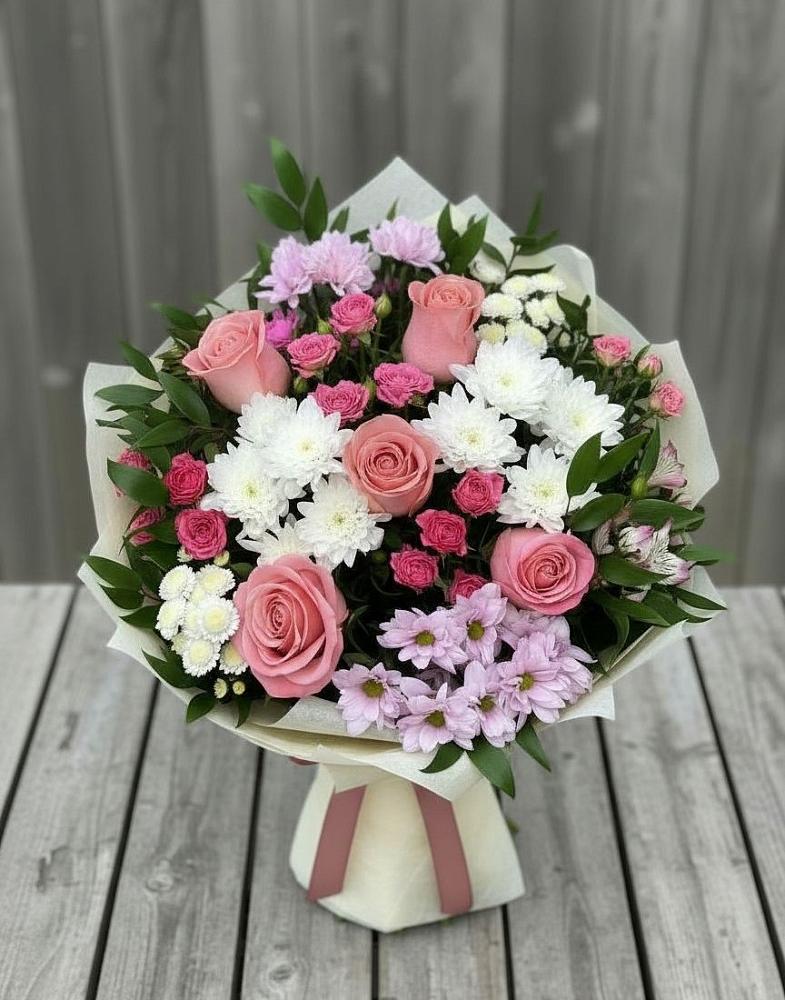 Букет цветов из: Альстромерии, Гвоздики, Розы и Хризантемы в Червлённой-Узловой