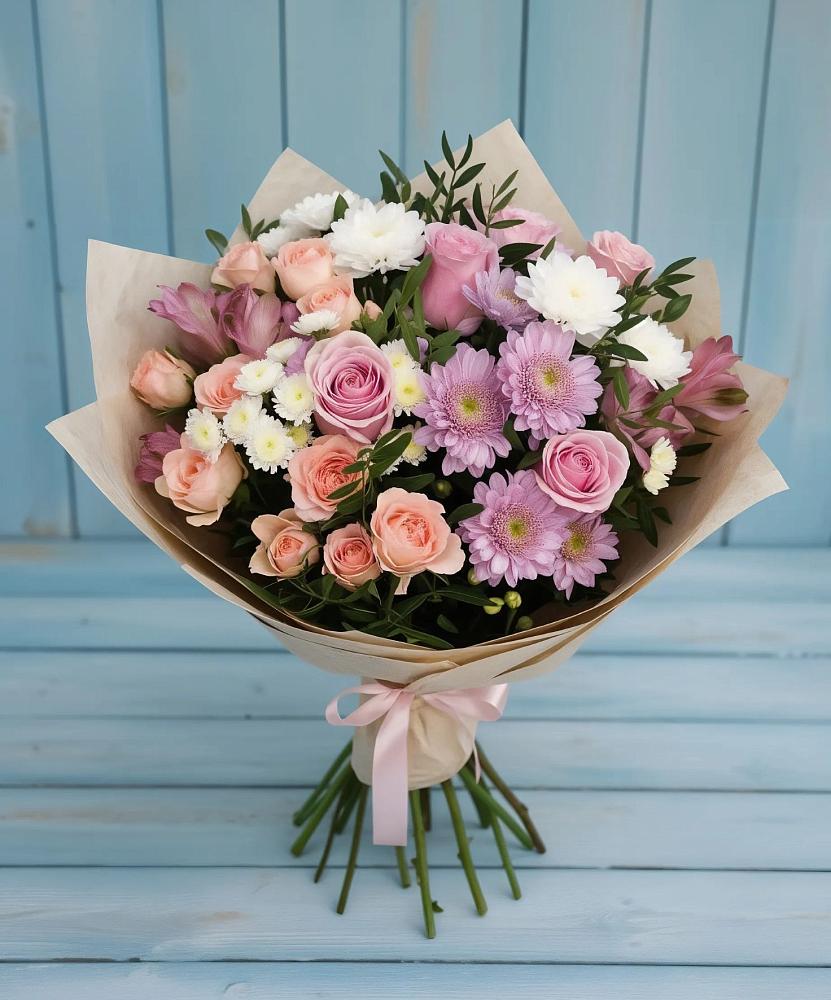 Букет цветов из: Хризантемы, Розы и Альстромерии в Червлённой-Узловой