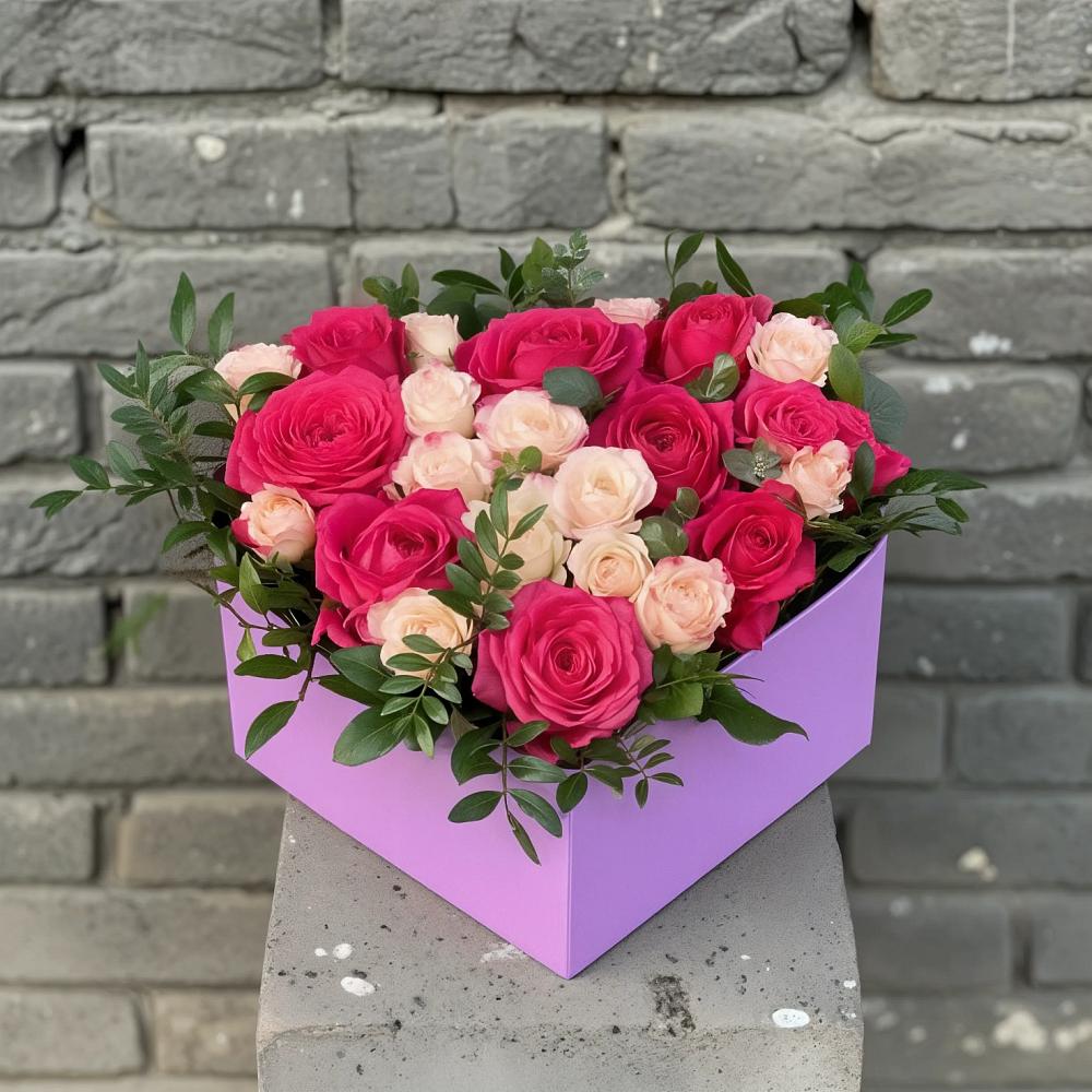 Цветочная композиция из Розы в коробке в Червлённой-Узловой