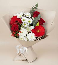 Букет цветов из:  Розы, Хризантемы, Герберы и Лилии в Червлённой-Узловой