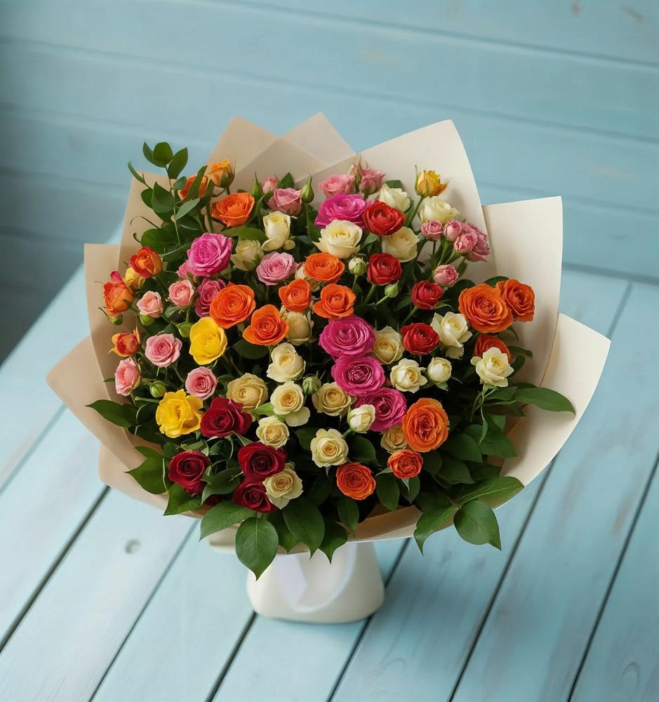 Букет Микс из разноцветных кустовых роз в Червлённой-Узловой