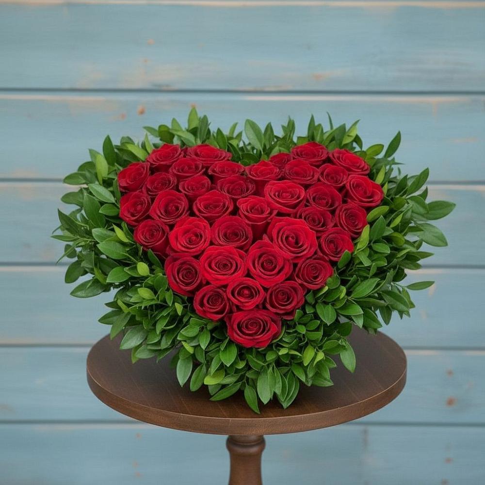 Цветочная композиция из Розы в виде сердца в Червлённой-Узловой