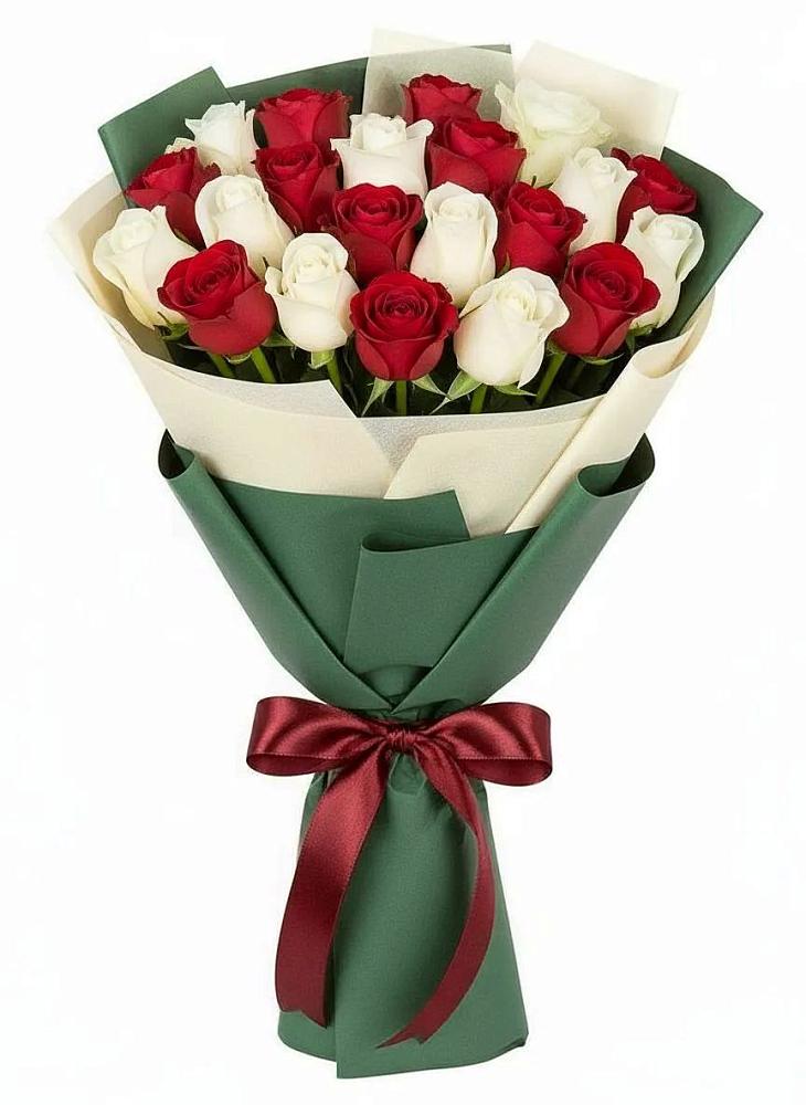 Букет Микс из красных и белых роз в Червлённой-Узловой