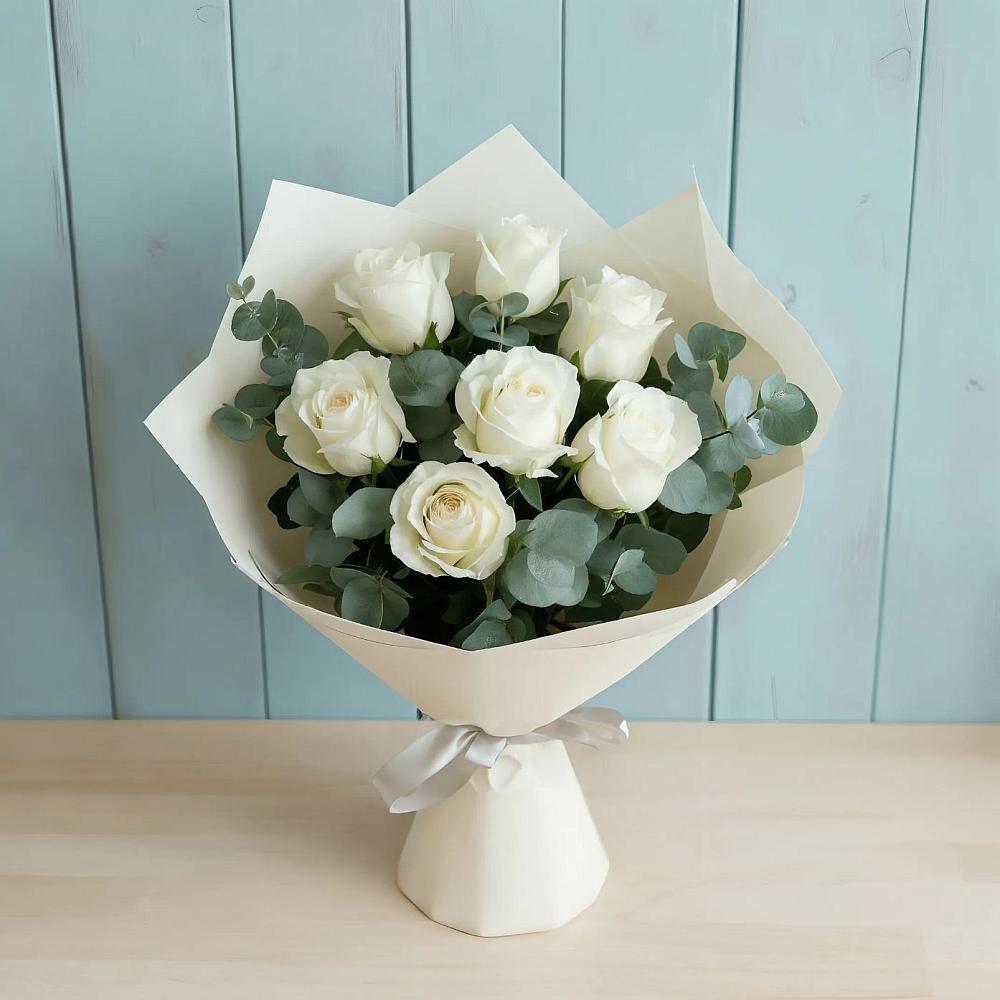 Букет Белые розы в Эвкалипте в Червлённой-Узловой