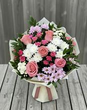 Букет цветов из:  Альстромерии, Гвоздики, Розы и Хризантемы в Червлённой-Узловой