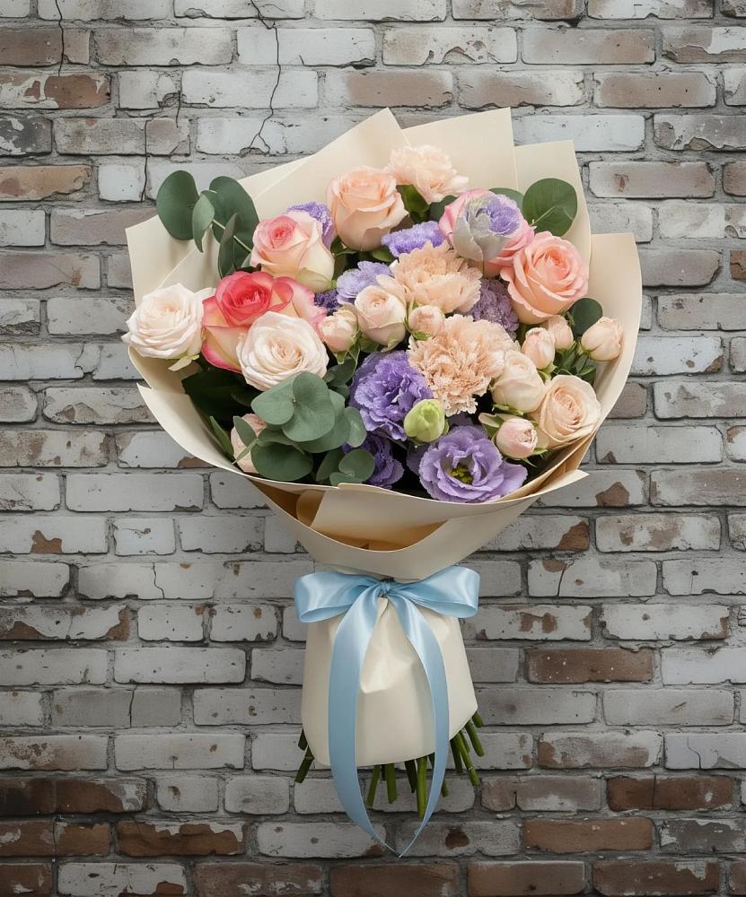 Букет цветов из: Розы, Лизиантусы и Гвоздики в Червлённой-Узловой