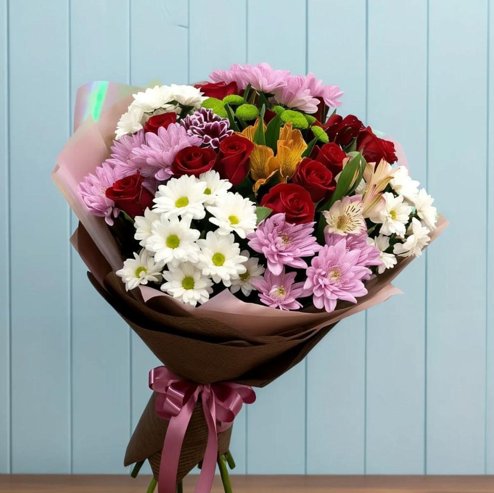 Букет цветов из: Розы, Хризантемы и Альстромерии в Червлённой-Узловой