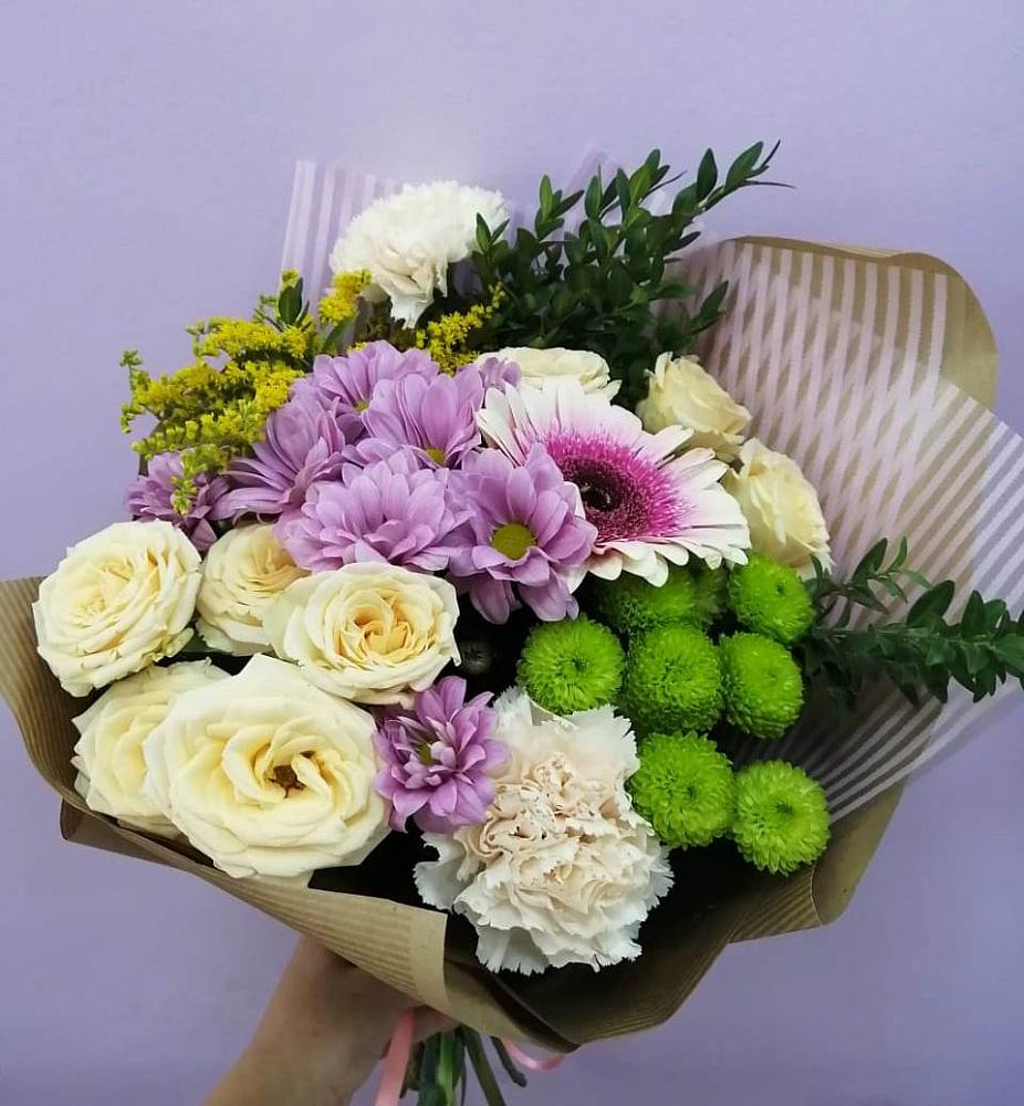 Букет цветов из: Хризантемы, Розы, Гвоздики и Герберы в Червлённой-Узловой