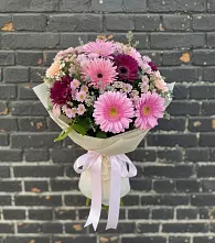 Букет цветов из:  Герберы и Хризантемы #REPLACE_PRED# Червлённой-Узловой