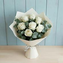 Букет Белые розы в Эвкалипте #REPLACE_PRED# Червлённой-Узловой