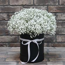 Цветочная композиция из Гипсофила в шляпной коробке в Червлённой-Узловой